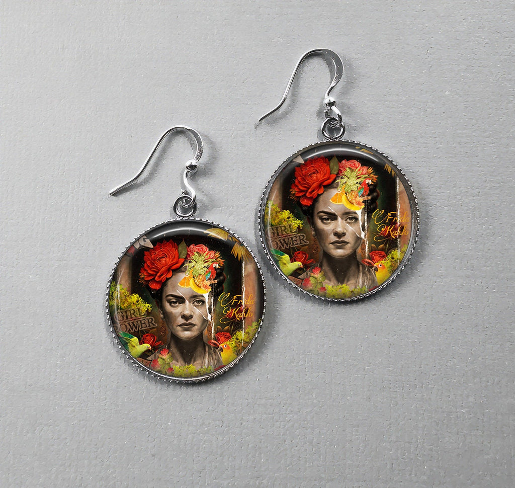 Boucles d'Oreilles Cabochon Style Graffiti - Hommage Floral à l'Artiste Iconique
