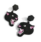 Boucles d'oreilles Panthère Noire, découpe laser sur bois, style tatouage