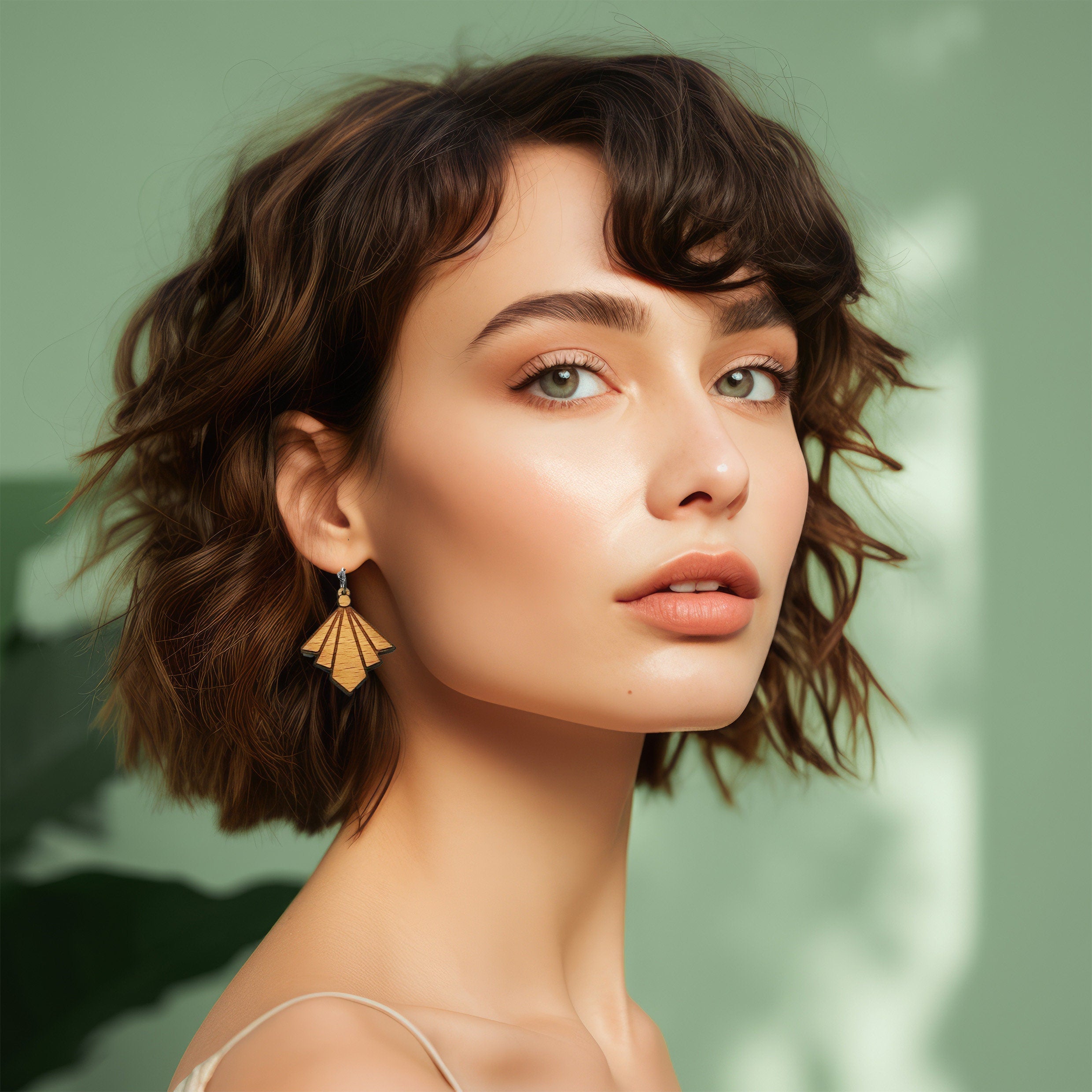 Art Deco Laser-Cut and Engraved Wooden Stud Earrings for a Trendy Statement