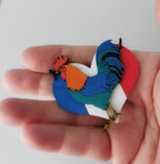 Pendentif Coq Gaulois sur Coeur tricolore, découpe de bois