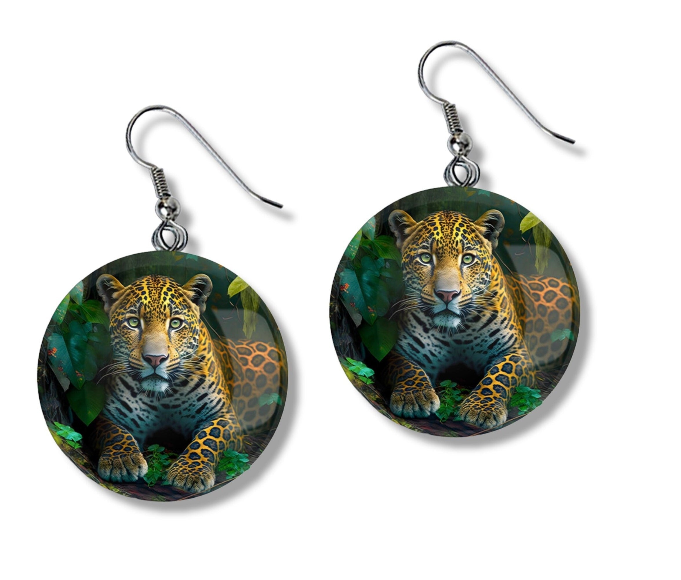 Boucles d'Oreilles ou Pendentif Jaguar dans la jungle