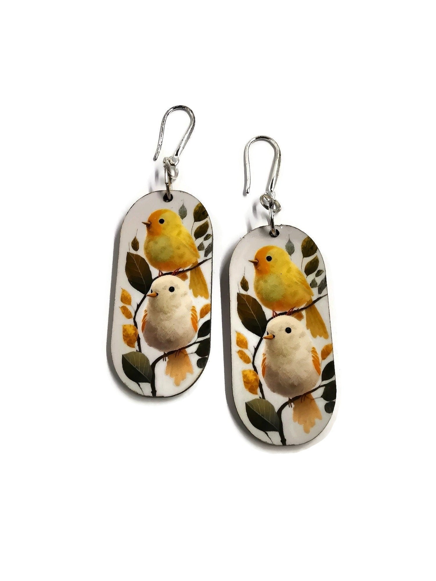 Boucles d'oreilles Petits Oiseaux sur une branche, illustration et découpe laser