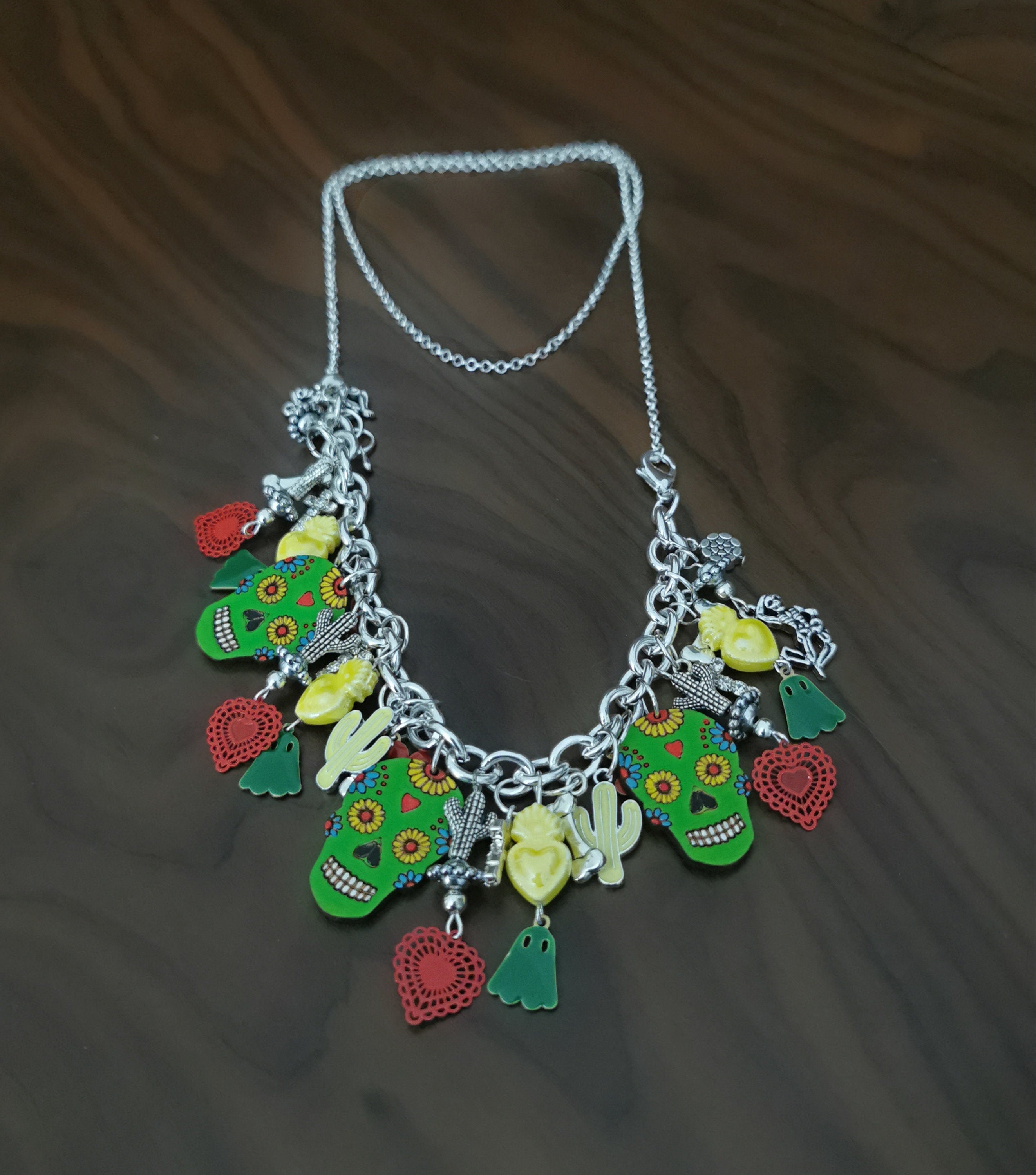 Bracelet argent 925, breloques Sugar Skull, transformable en collier