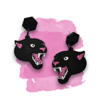 Boucles d'oreilles Panthère Noire, découpe laser sur bois, style tatouage