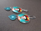 Boucles d'Oreilles esprit Frida Kahlo, illustration, cabochon métal argenté
