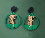 Boucles d'oreilles Léopard style tatouage, sur créole en bois de cerisier et découpé et gravé au laser