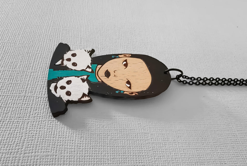 Pendentifs Mercredi Addams et ses chiens, bijou gothique et délicat