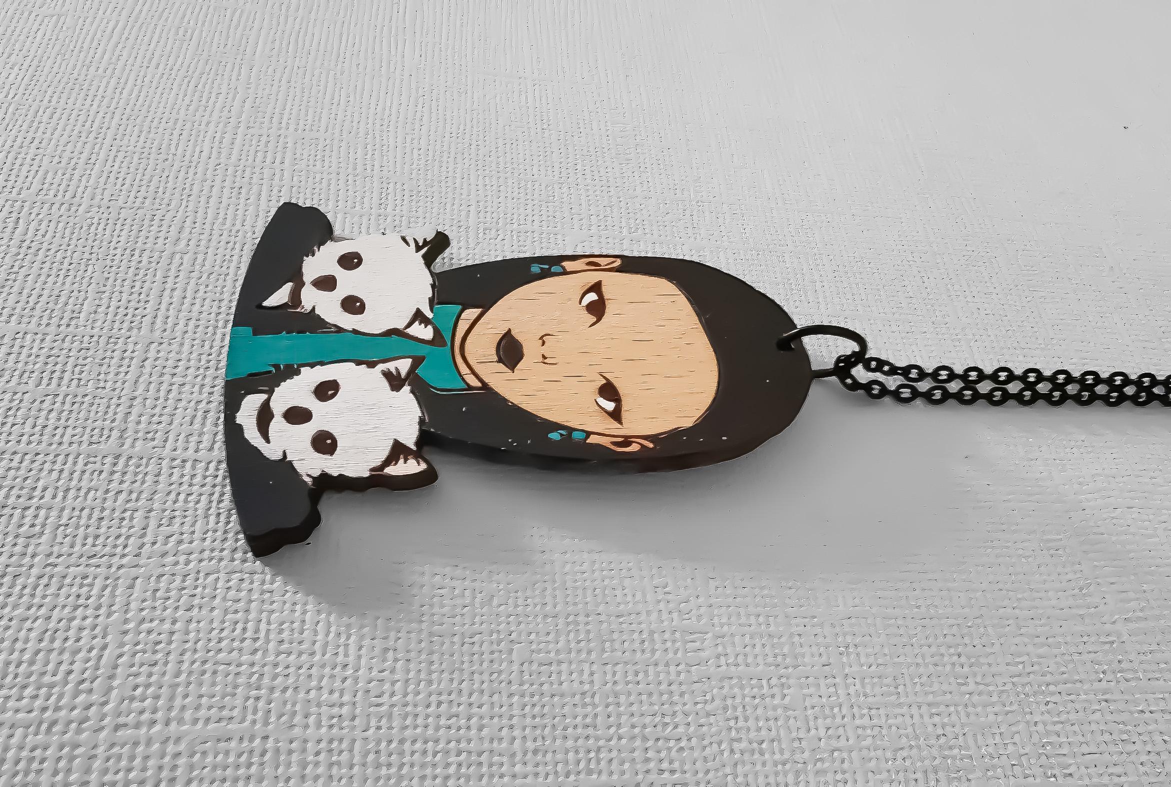 Pendentifs Mercredi Addams et ses chiens, bijou gothique et délicat