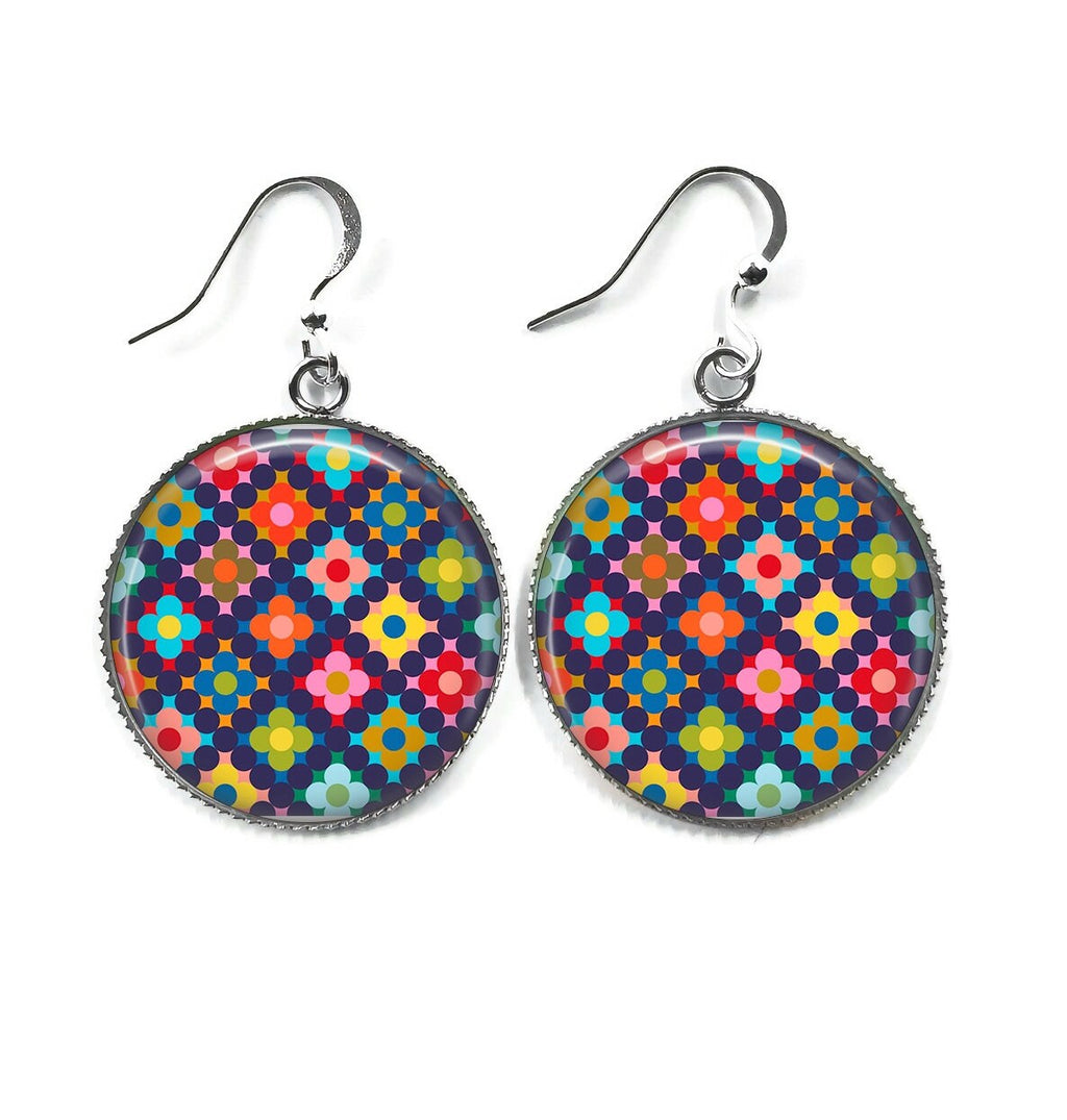 Boucles d'Oreilles Cabochon Multicolores - Éclat Festif