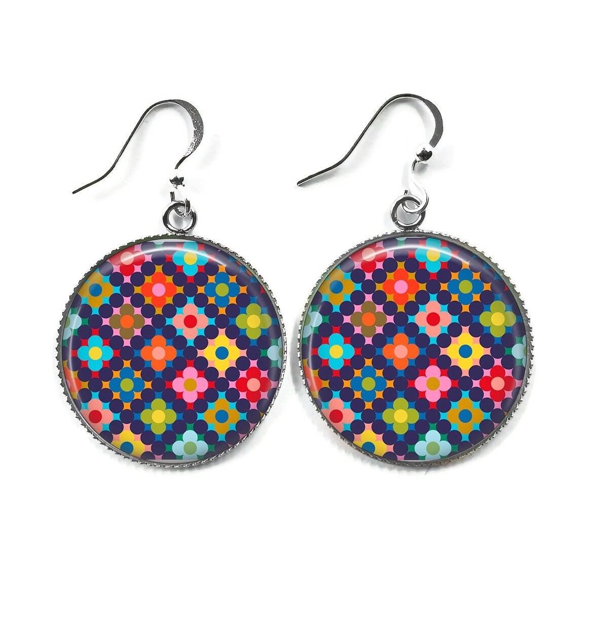 Boucles d'Oreilles Cabochon Multicolores - Éclat Festif
