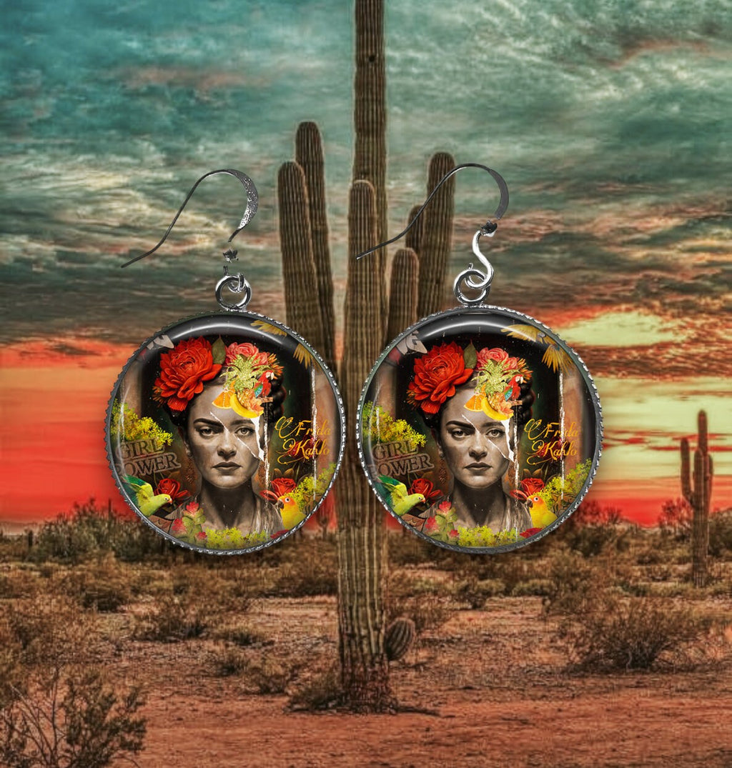Boucles d'Oreilles Cabochon Style Graffiti - Hommage Floral à l'Artiste Iconique