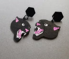 Boucles d'oreilles Panthère Noire, découpe laser sur bois, style tatouage