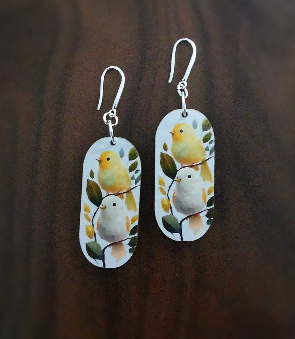 Boucles d'oreilles Petits Oiseaux sur une branche, illustration et découpe laser
