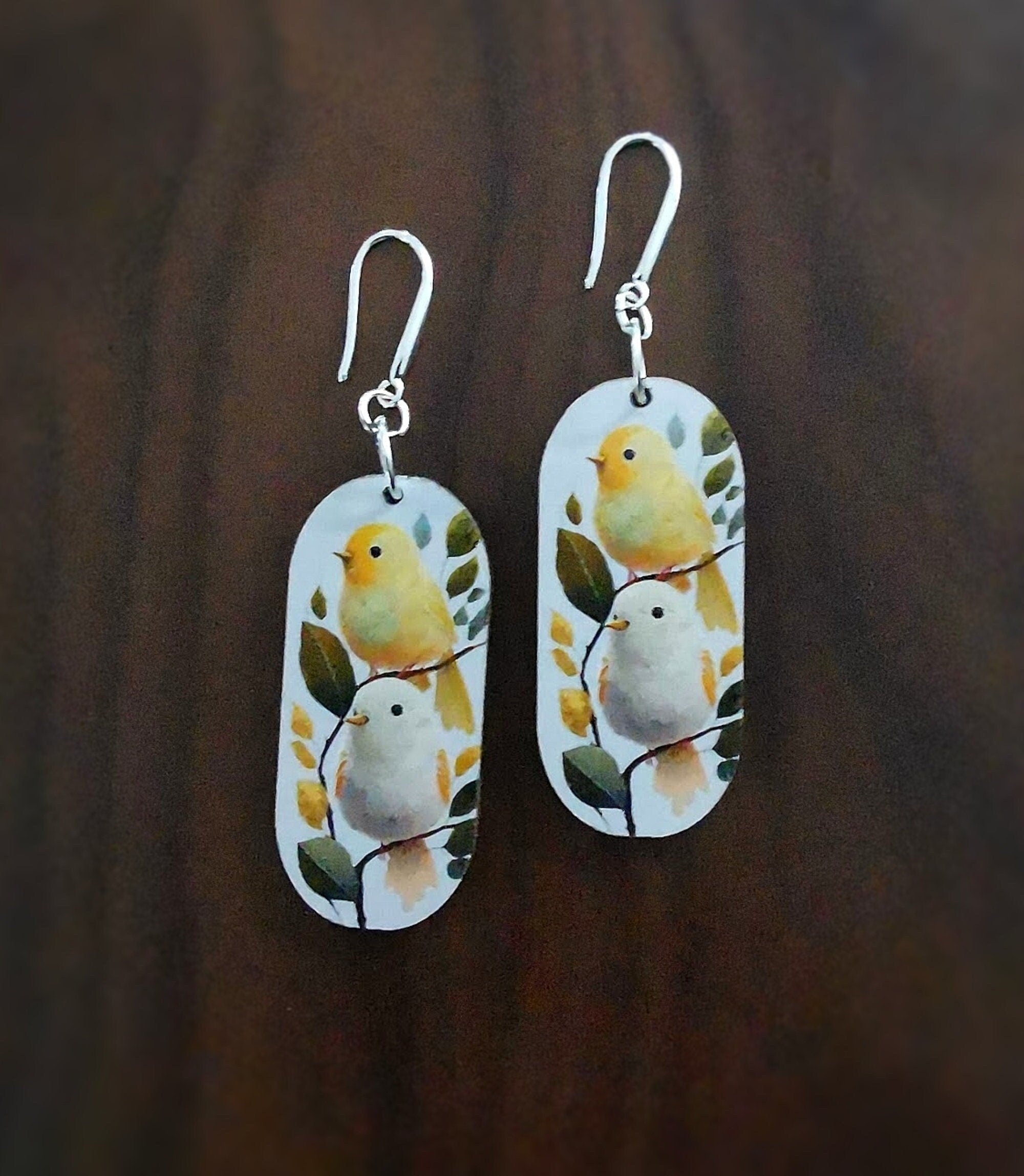 Boucles d'oreilles Petits Oiseaux sur une branche, illustration et découpe laser
