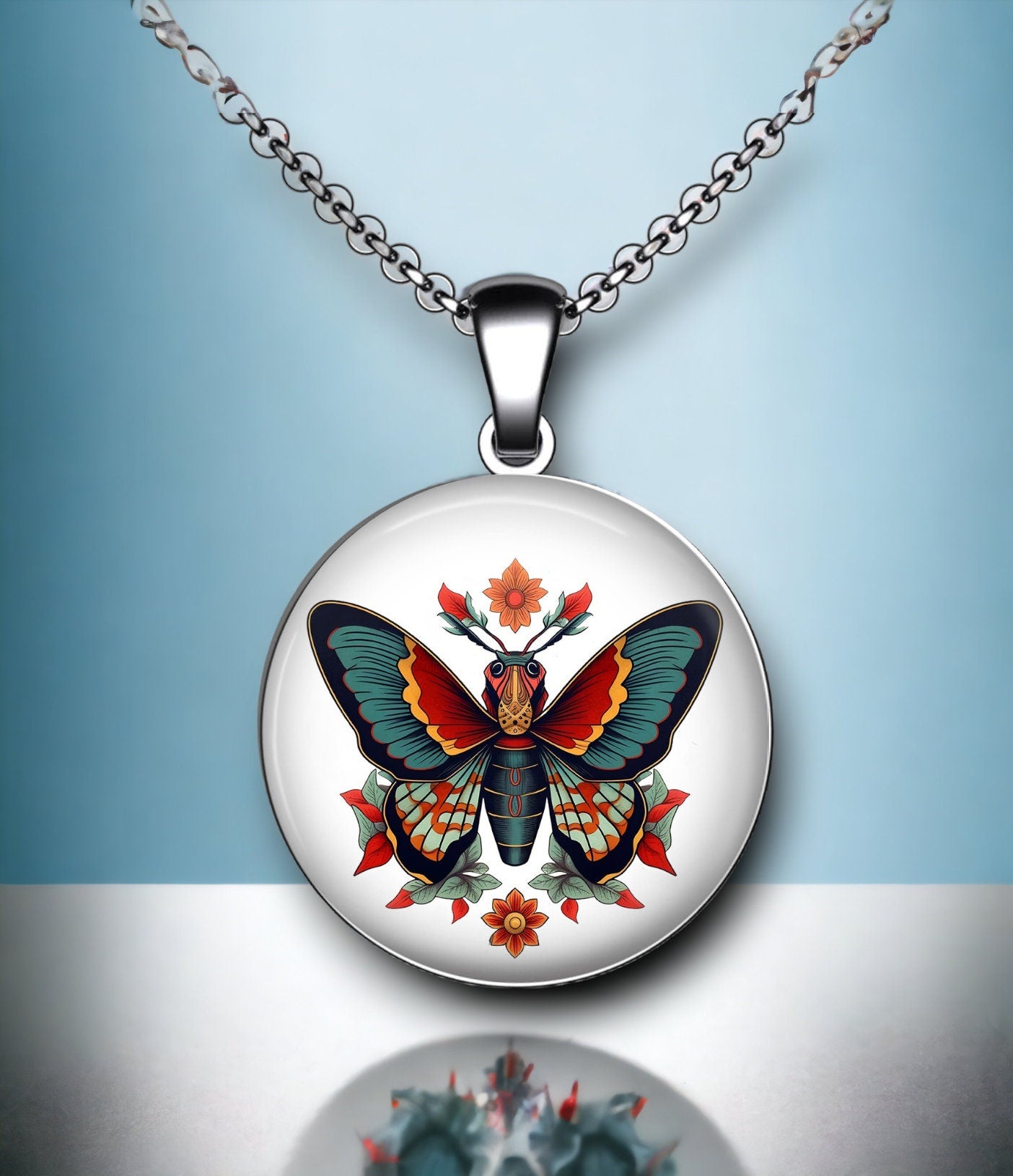 Pendentif Papillon style Old School Tattoo, création par IA