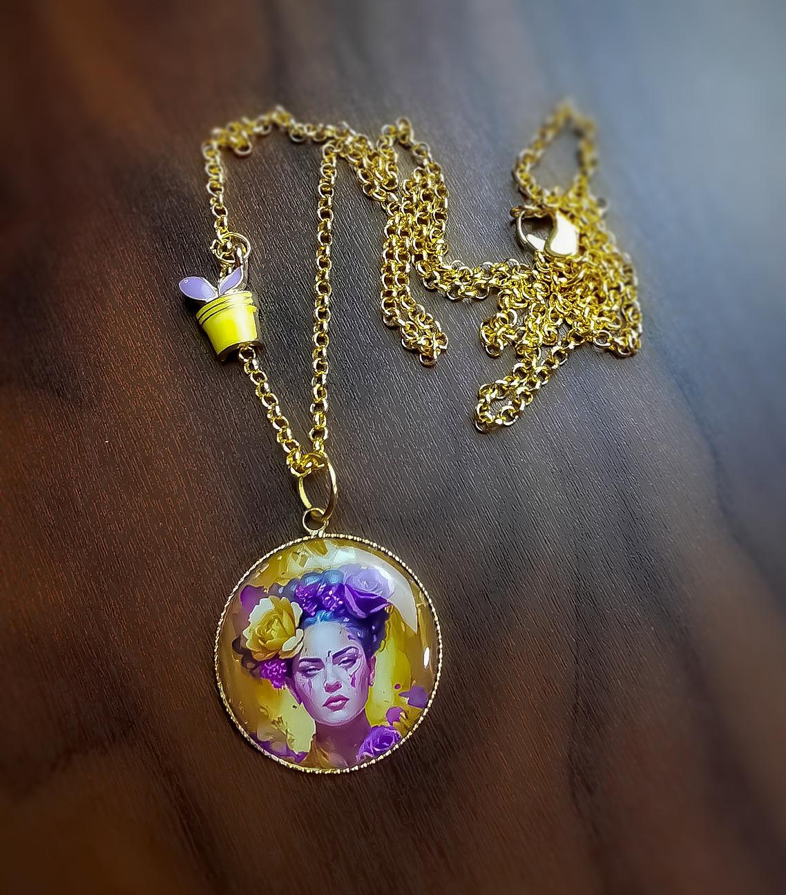 Bracelet Charms Frida Kahlo - Bijou Art Mexicain - Jaune et Violet
