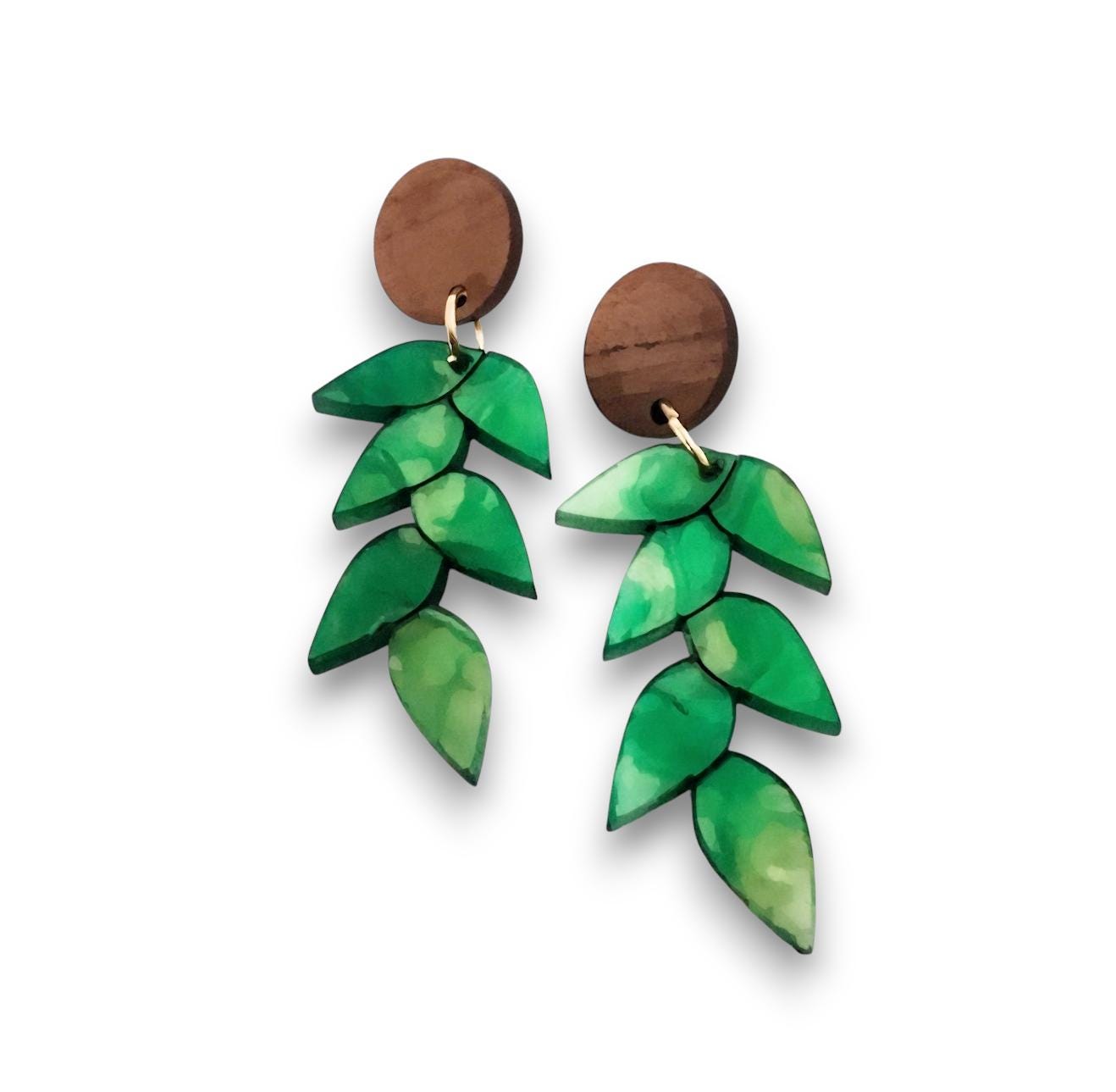 Boucles d'oreilles feuilles, botanique, découpe au laser, nature et bohème