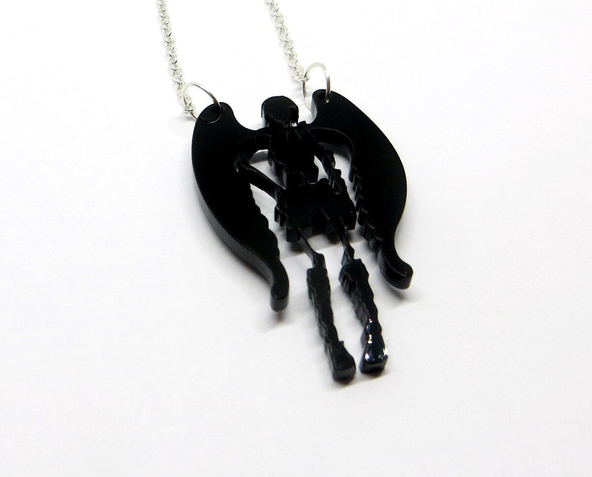Pendentif ange de la mort, découpe laser de plexi noir, santa muerte, ange déchu