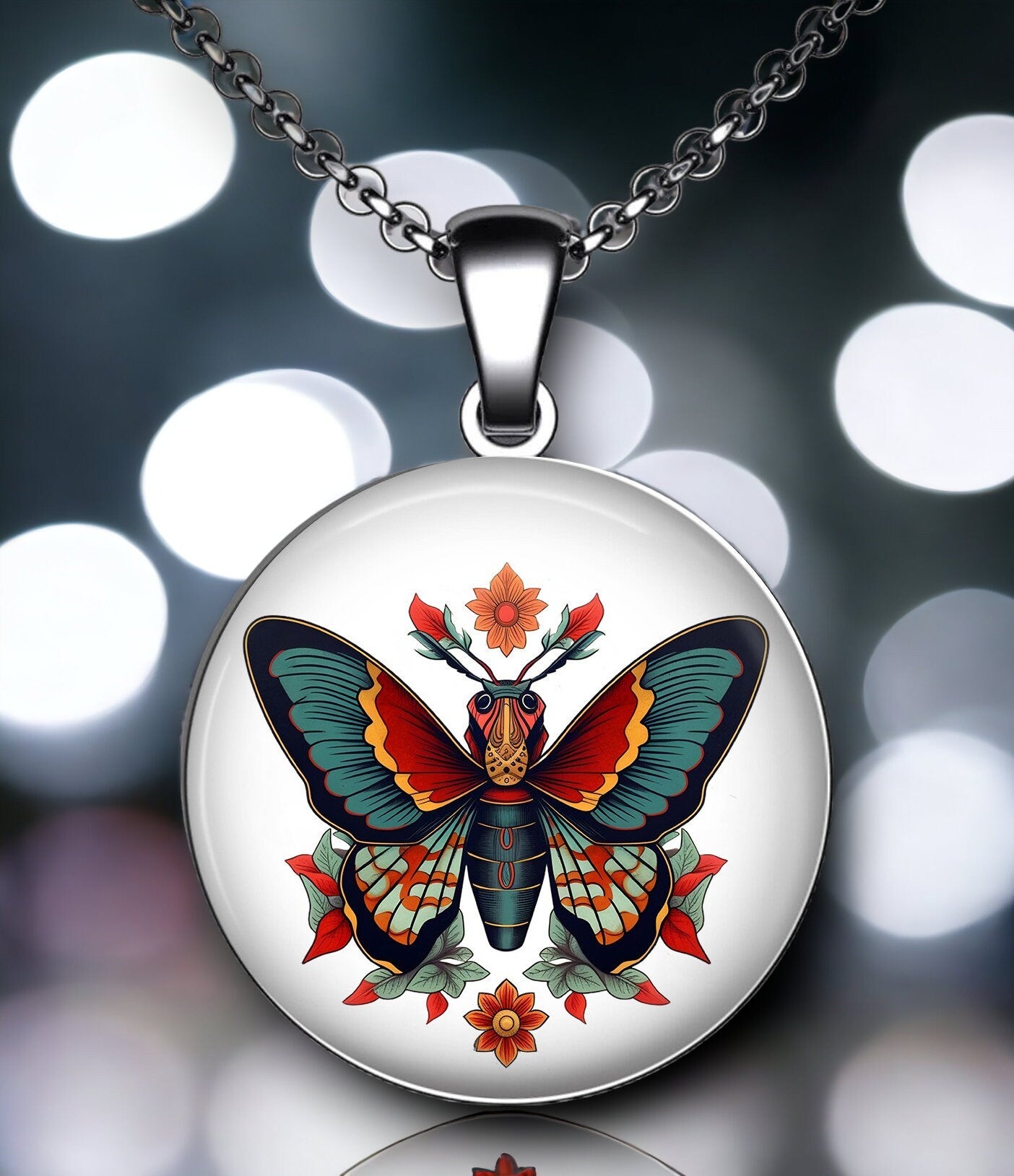 Pendentif Papillon style Old School Tattoo, création par IA