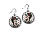 Boucles d'Oreilles Cabochon Pin-Up Rockabilly - Rétro Chic des Années 60