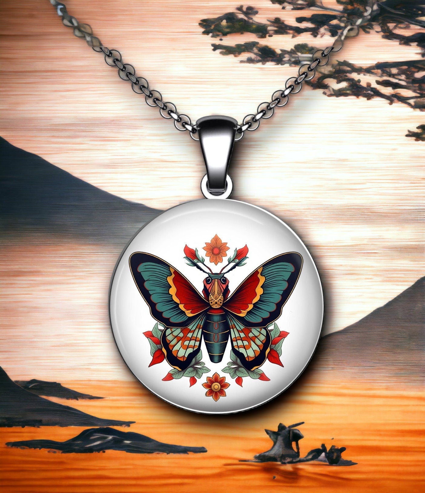Pendentif Papillon style Old School Tattoo, création par IA