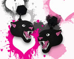 Boucles d'oreilles Panthère Noire, découpe laser sur bois, style tatouage
