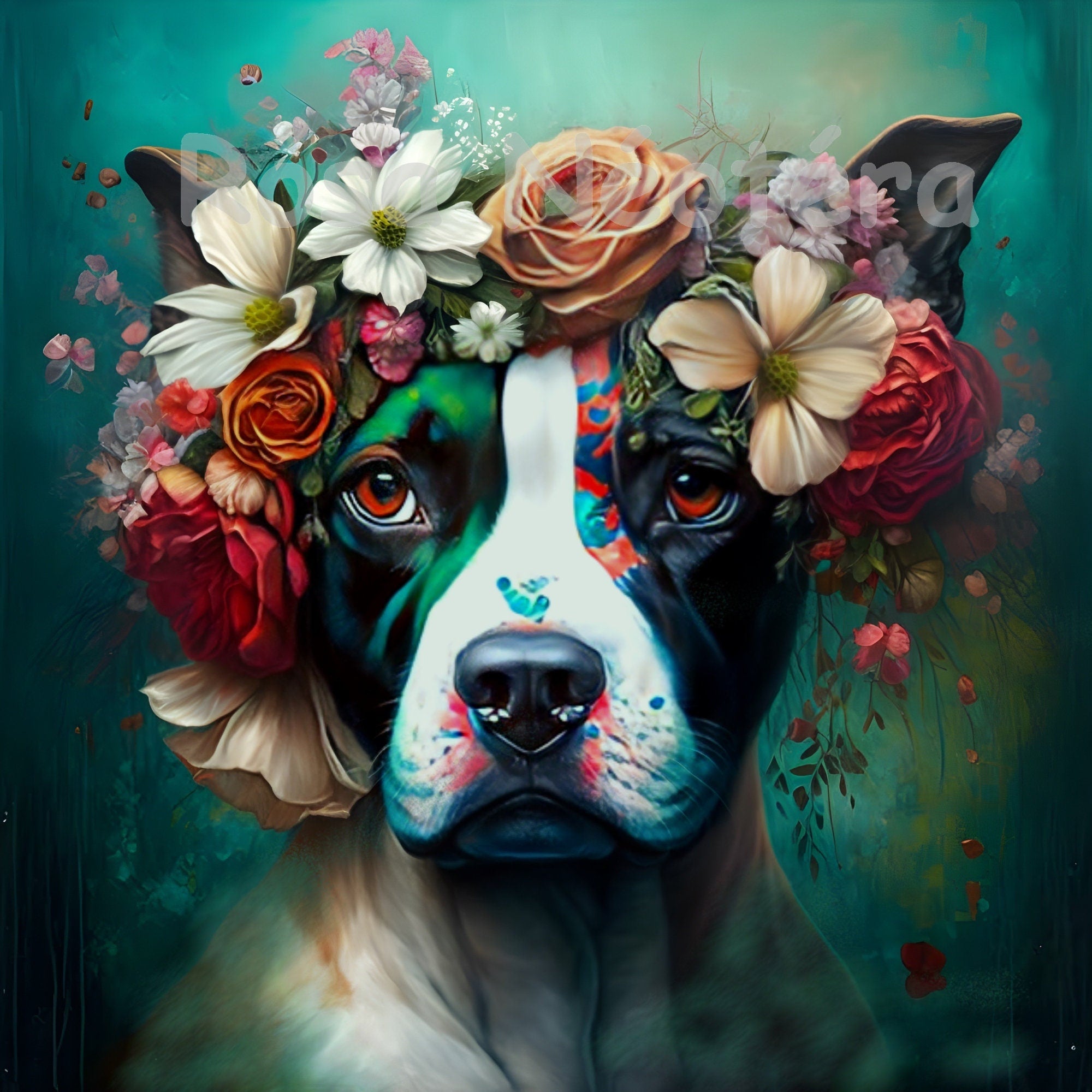 Collier Plastron Chien univers Dia de los Muertos, découpe laser et impression numérique HD, Chien à la couronne de fleurs