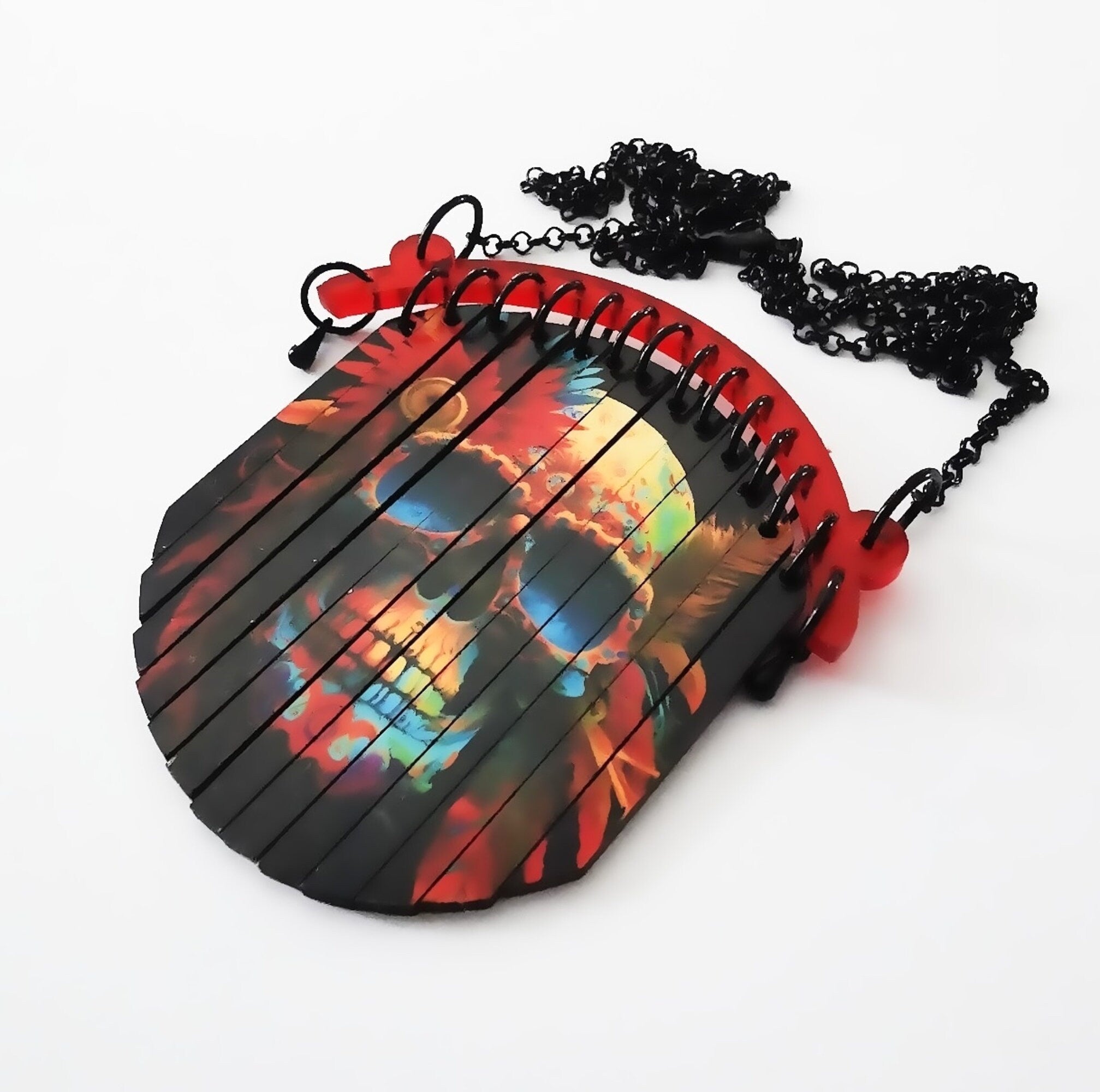 Pendentif Sugar Skull coloré, Dia de los Muertos, découpe laser