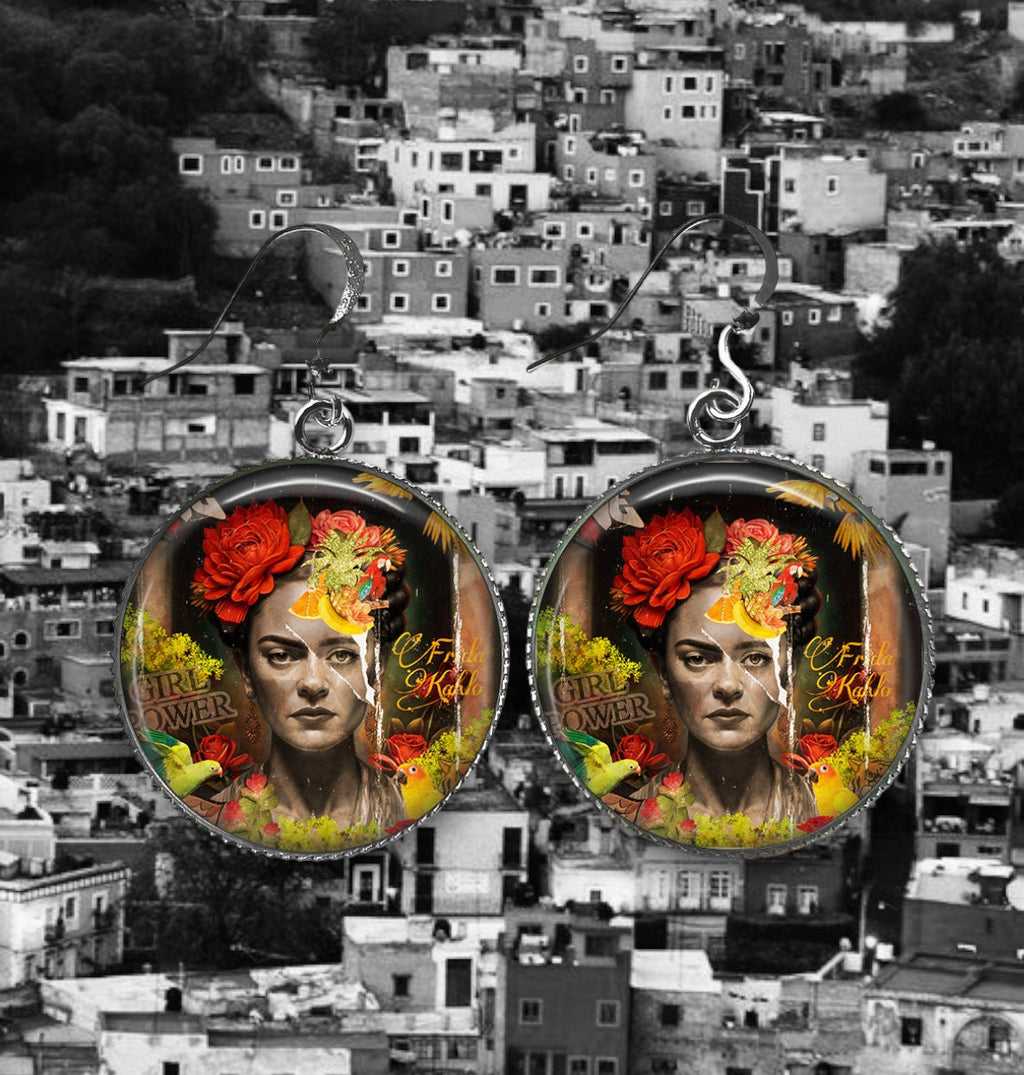 Boucles d'Oreilles Cabochon Style Graffiti - Hommage Floral à l'Artiste Iconique