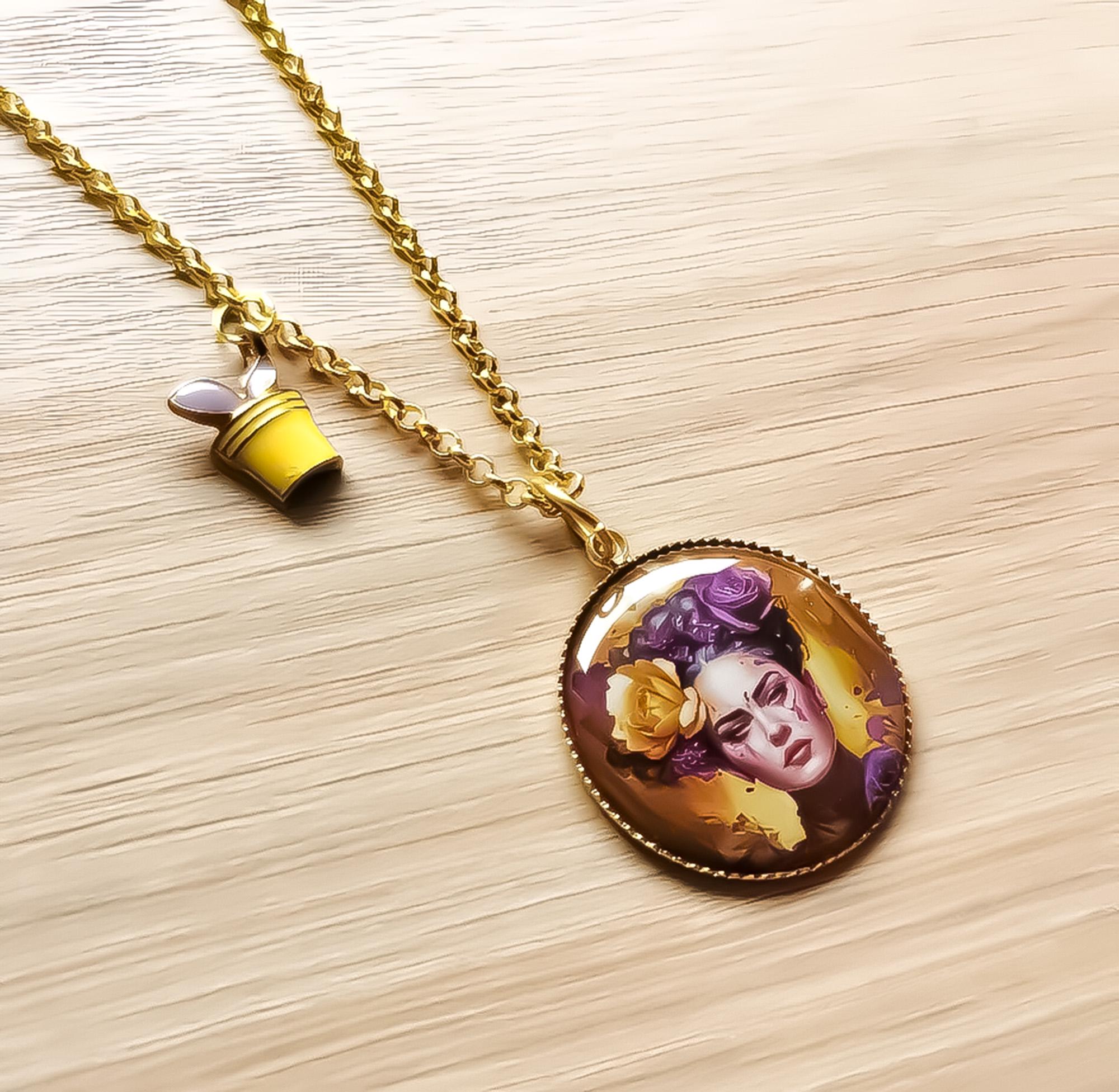 Bracelet Charms Frida Kahlo - Bijou Art Mexicain - Jaune et Violet