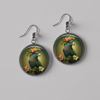 Boucles d'oreilles Perroquet Tropical - Bijoux Perroquet Fleur Couronne Argent