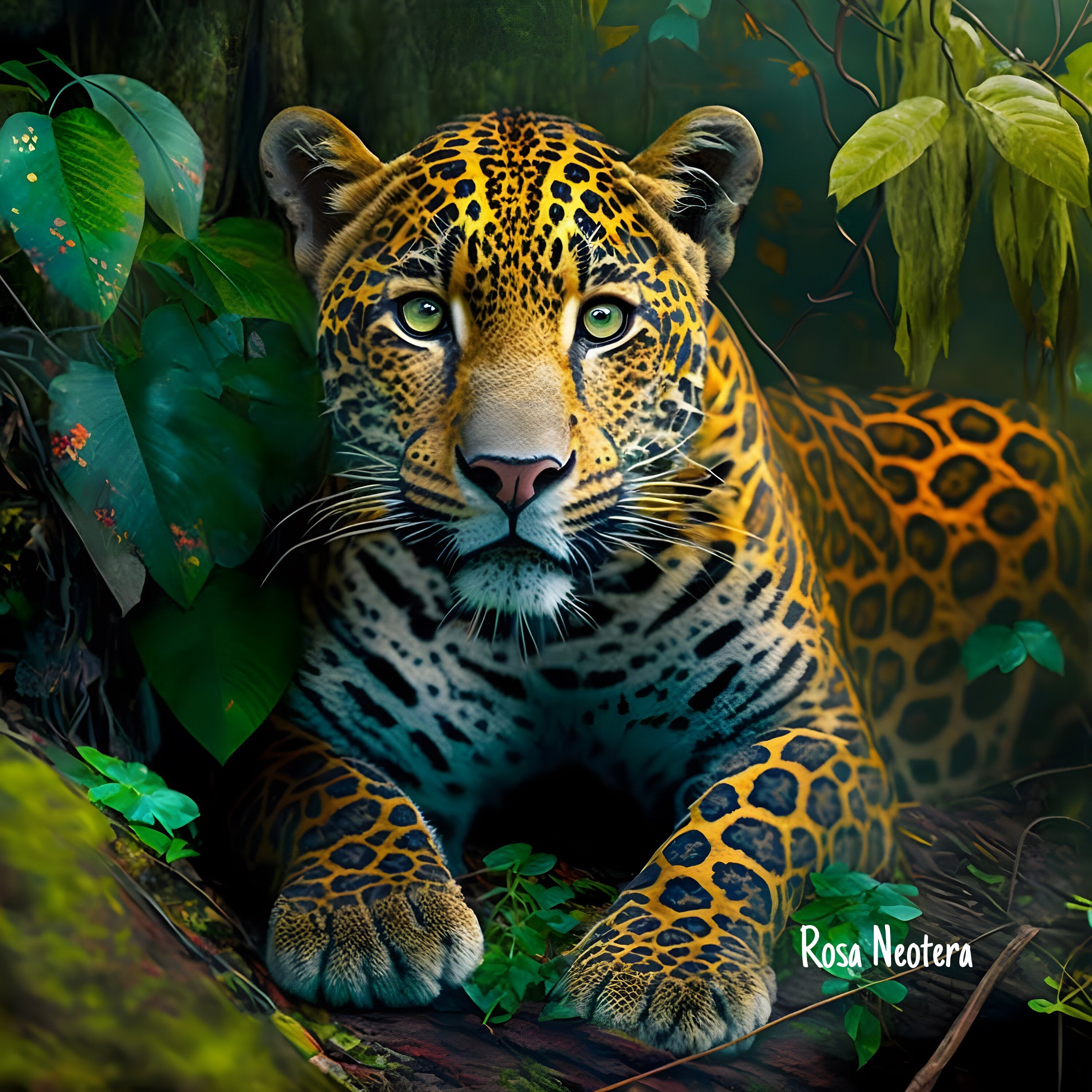 Boucles d'Oreilles ou Pendentif Jaguar dans la jungle