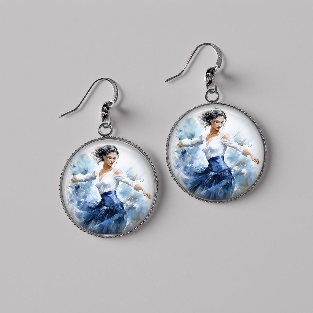 Boucles d'oreilles Danseuse en Aquarelle Bleue - Bijoux Artistiques et Élégants