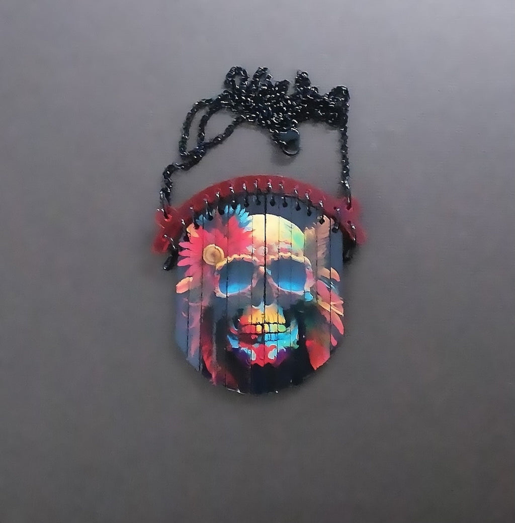 Pendentif Sugar Skull coloré, Dia de los Muertos, découpe laser