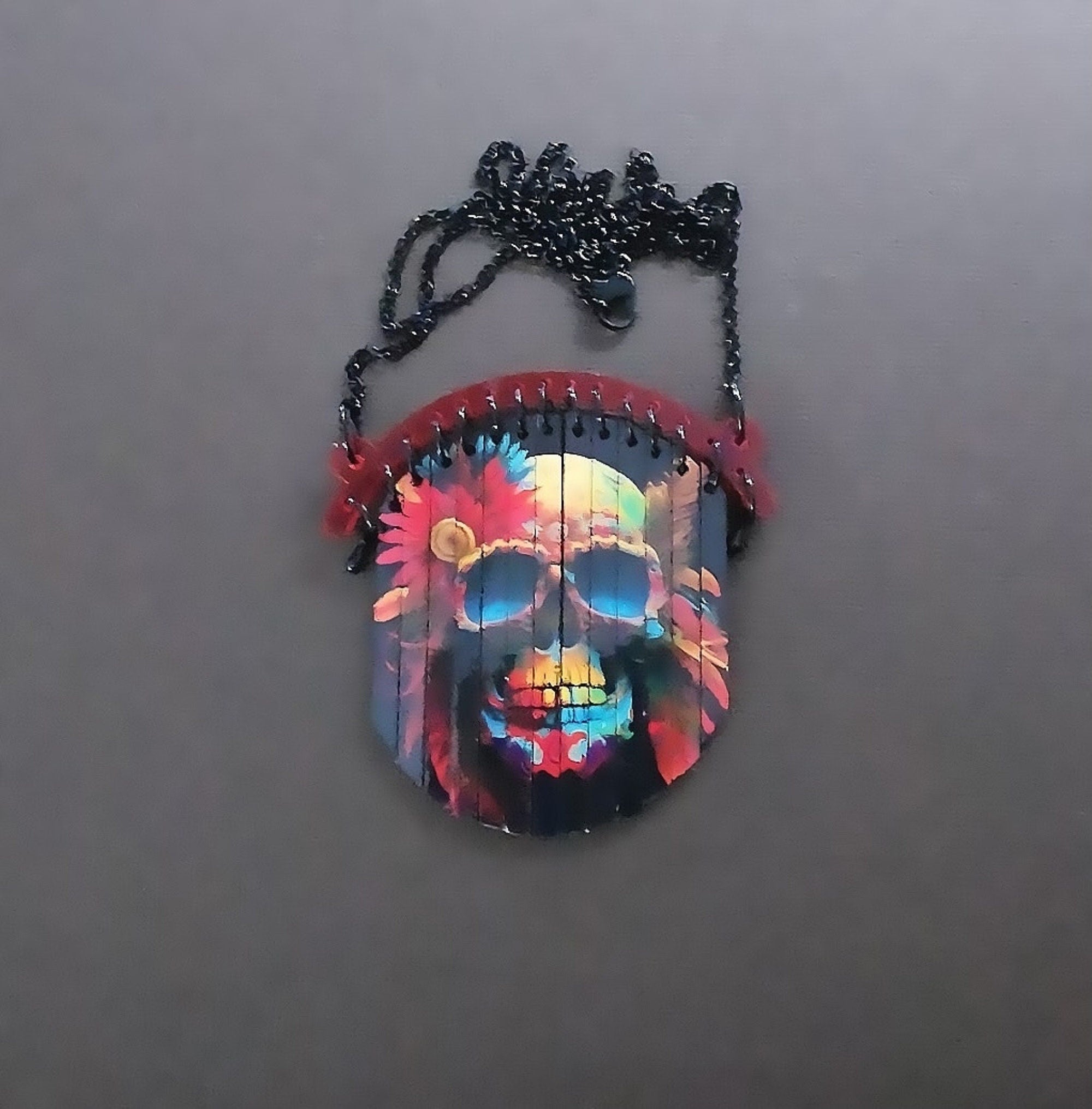 Pendentif Sugar Skull coloré, Dia de los Muertos, découpe laser