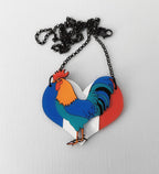 Pendentif Coq Gaulois sur Coeur tricolore, découpe de bois