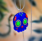 Pendentif Sugar Skull plexi miroir bleu ou plexi noir, émail, dia de los muertos, mexico