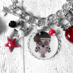 Bracelet Stay Positive, sugar skull rouge et noir, tête de mort gothique, santa muerte