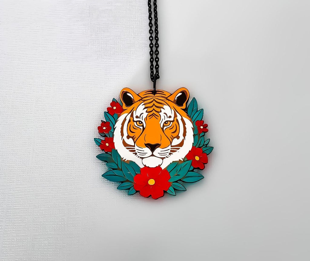 Collier Pendentif Tigre Tattoo Old School - Bijou Style Rockabilly Vintage - Art Traditionnel Américain