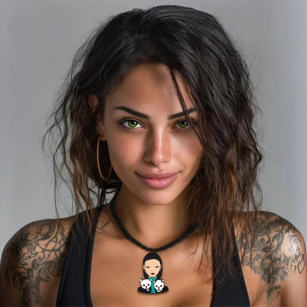 Pendentifs Mercredi Addams et ses chiens, bijou gothique et délicat