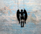 Pendentif ange de la mort, découpe laser de plexi noir, santa muerte, ange déchu