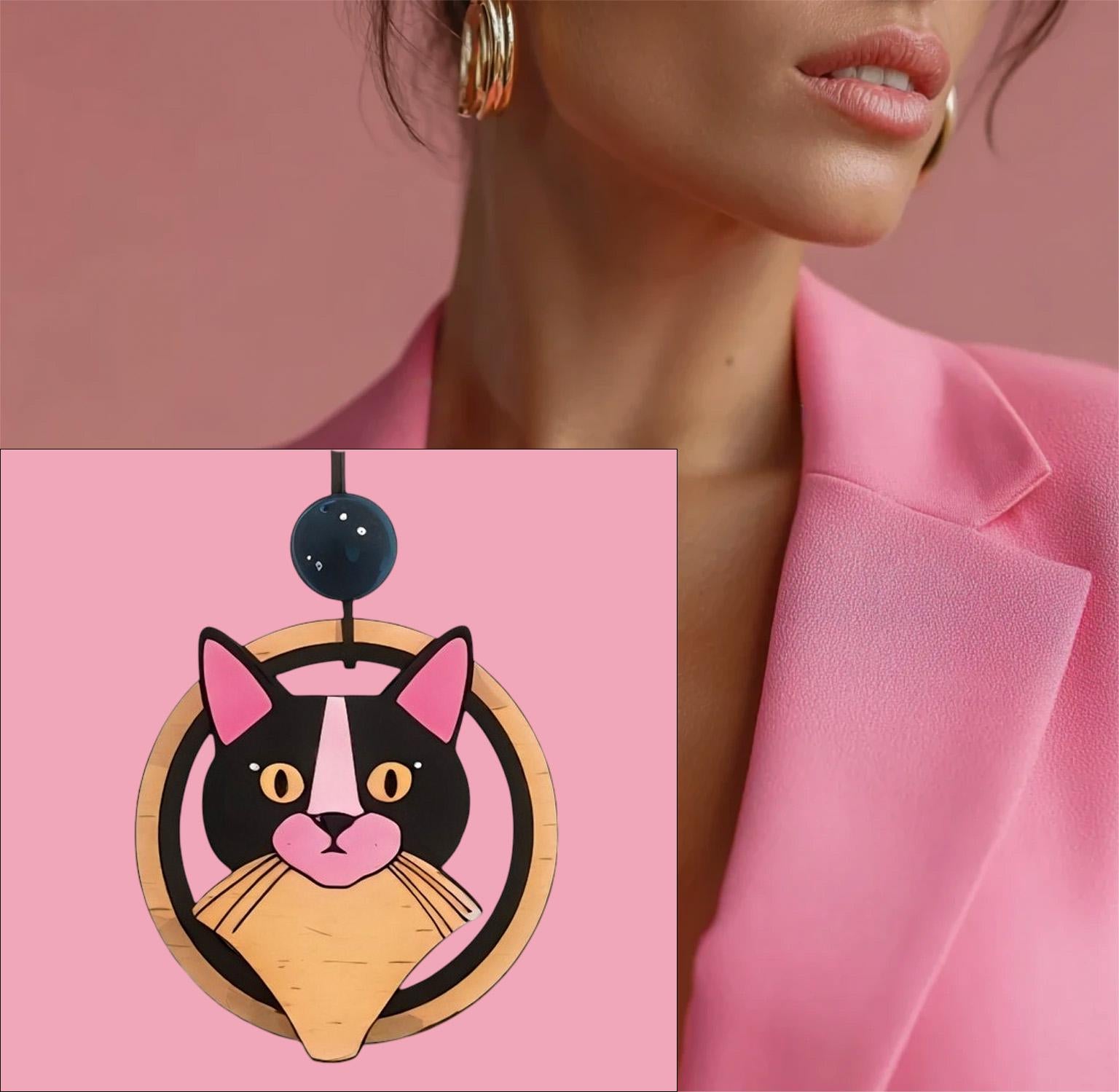 Pendentif Chat, découpe laser de bois, chaton noir, accessoire éco-responsable, bijou original.