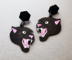 Boucles d'oreilles Panthère Noire, découpe laser sur bois, style tatouage