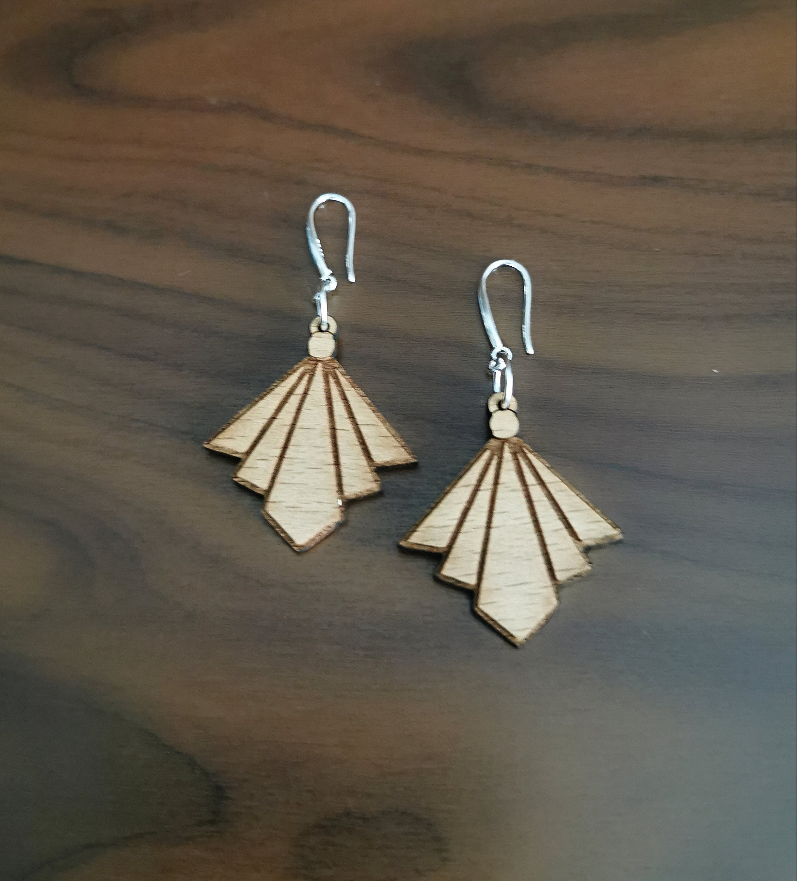 Art Deco Laser-Cut and Engraved Wooden Stud Earrings for a Trendy Statement