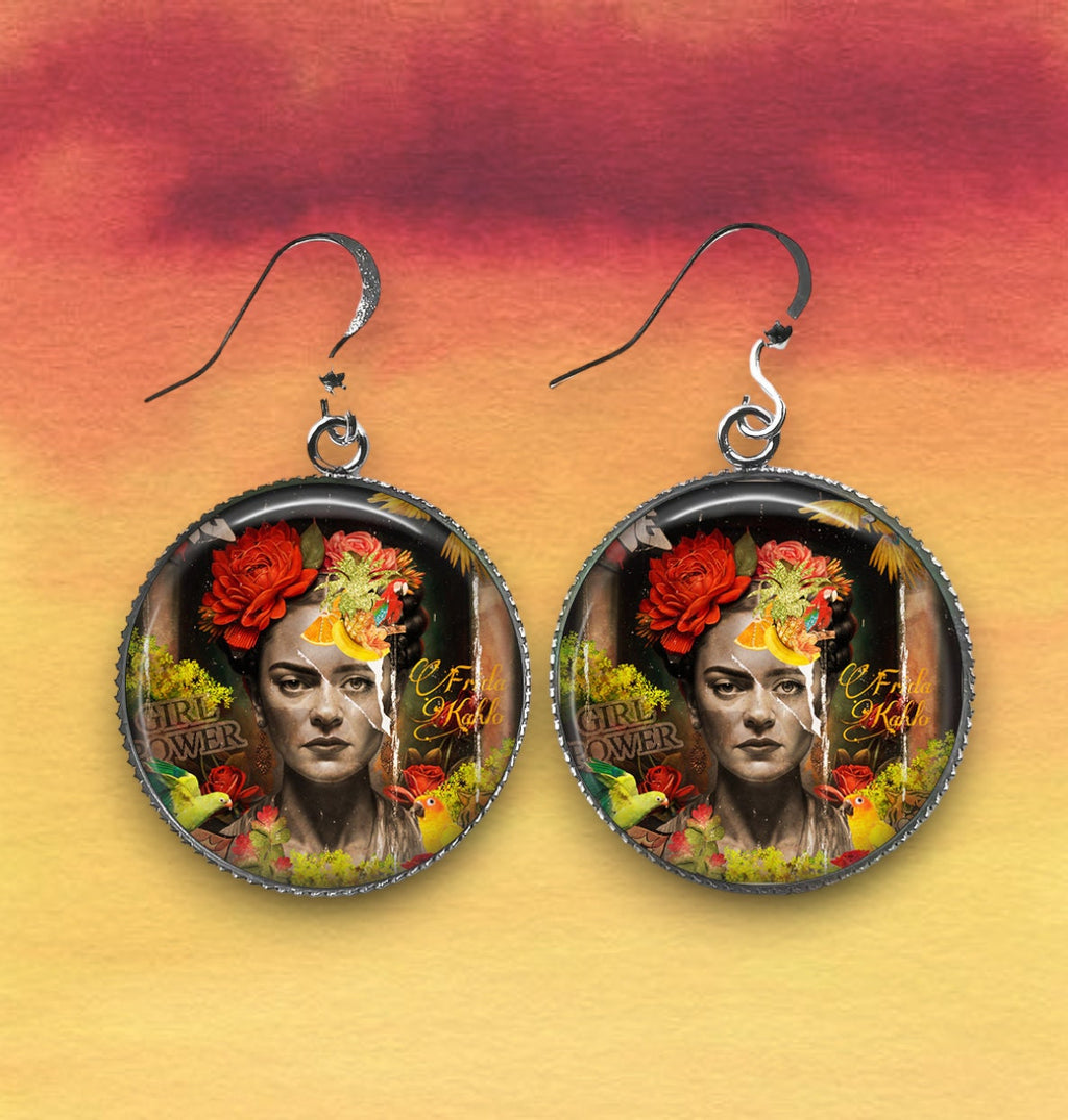 Boucles d'Oreilles Cabochon Style Graffiti - Hommage Floral à l'Artiste Iconique