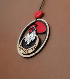 Pendentif Coq, découpe et gravure laser de bois peint à la main, baturel et rustique, animaux de la ferme
