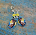 Boucles d'oreilles Amy Winehouse façon western, comic's, cabochon métal et dôme de verre