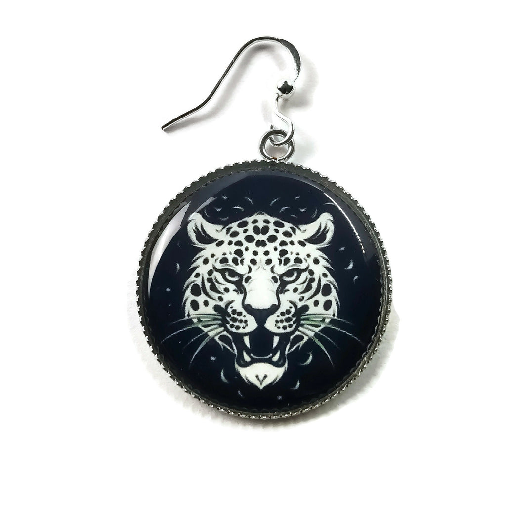 Boucles d'oreilles Panthère sur fonds noir, beauté sauvage