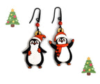 Boucles d'Oreilles Pingouins, bois de Tilleul, découpe et gravure laser du bijou de noel