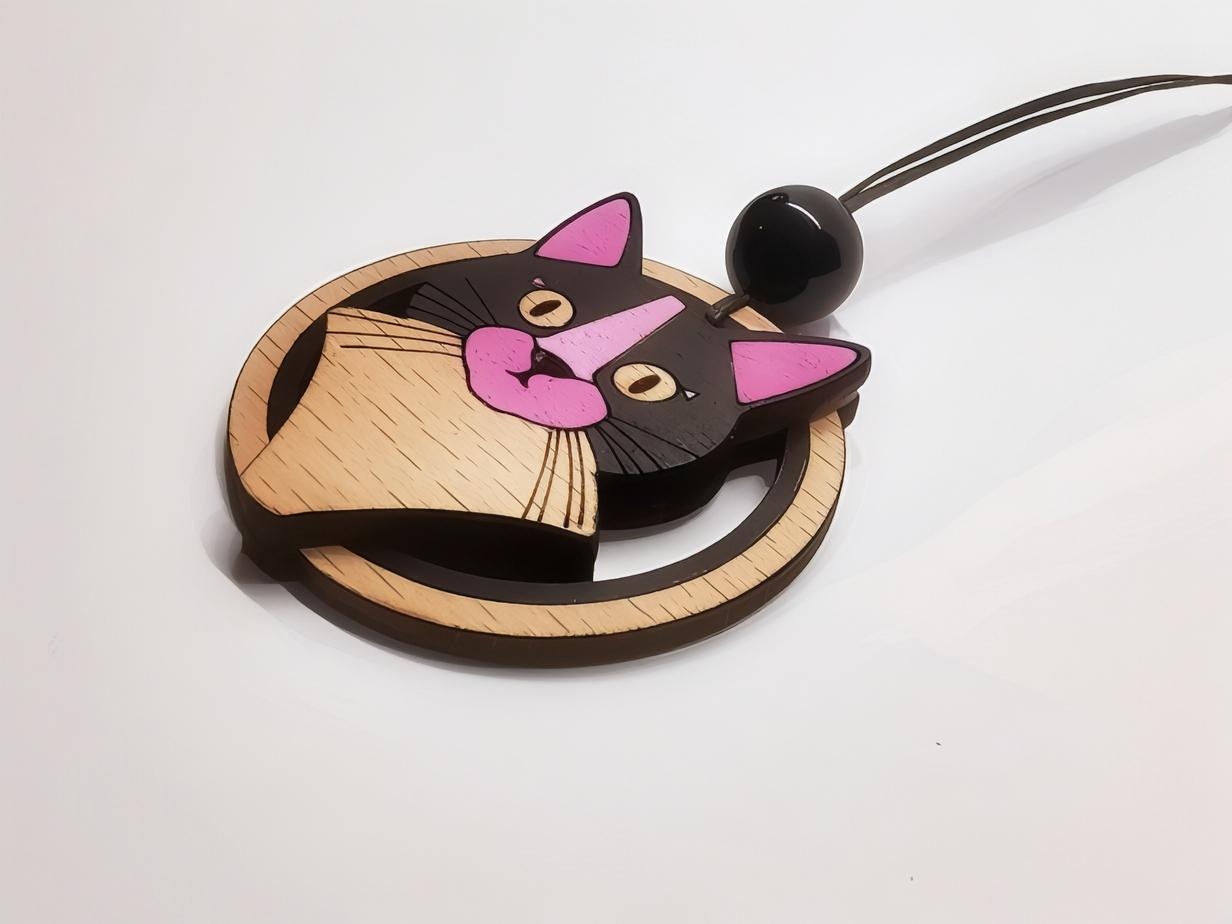 Pendentif Chat, découpe laser de bois, chaton noir, accessoire éco-responsable, bijou original.